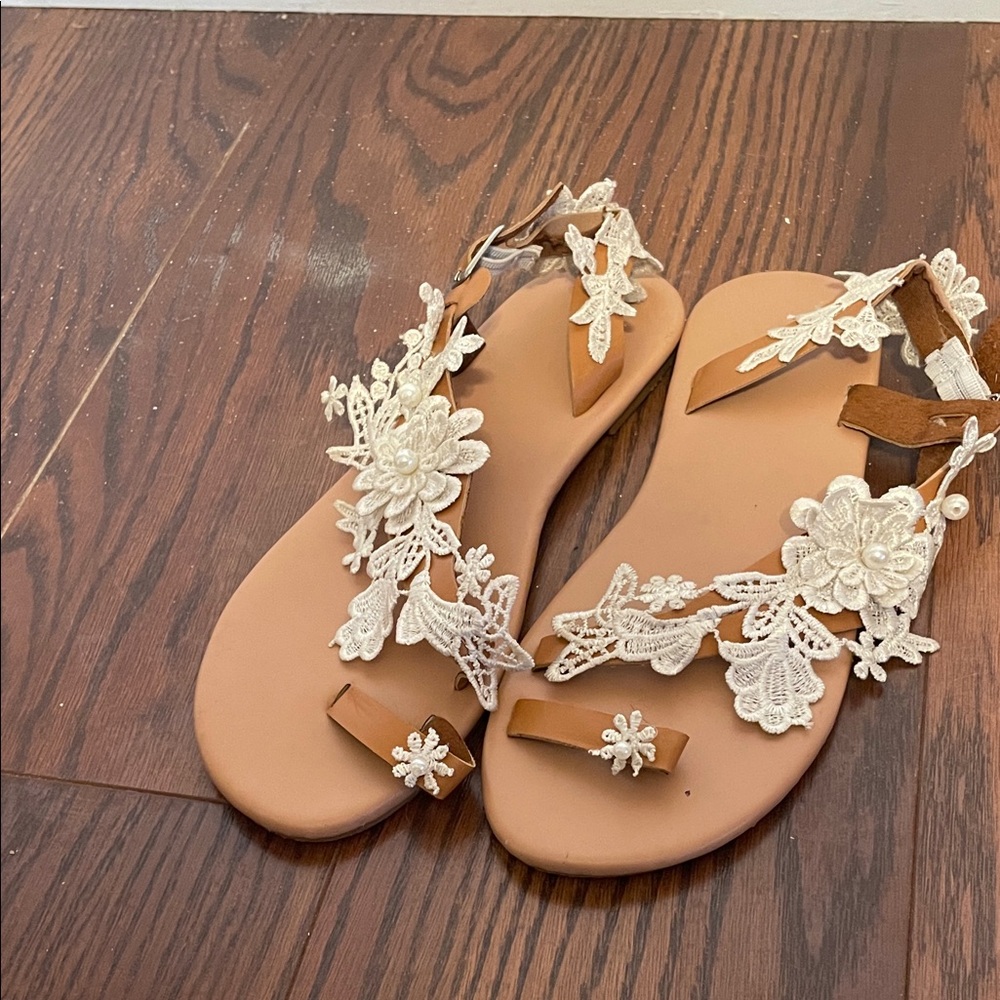 Floral Lace Tan Sandals